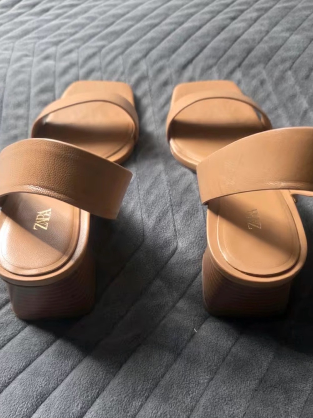 Zara Nude/Tan Square-Toe Slide Sandals - Picture 3 of 3